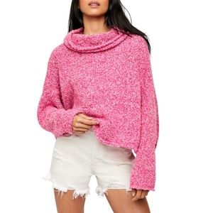 Free People BFF Cowl Neck Sweater Prickly Pink S